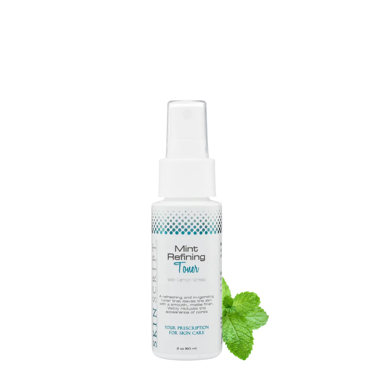 Close-up of Mint Refining Toner, featuring mint and lemongrass ingredients.